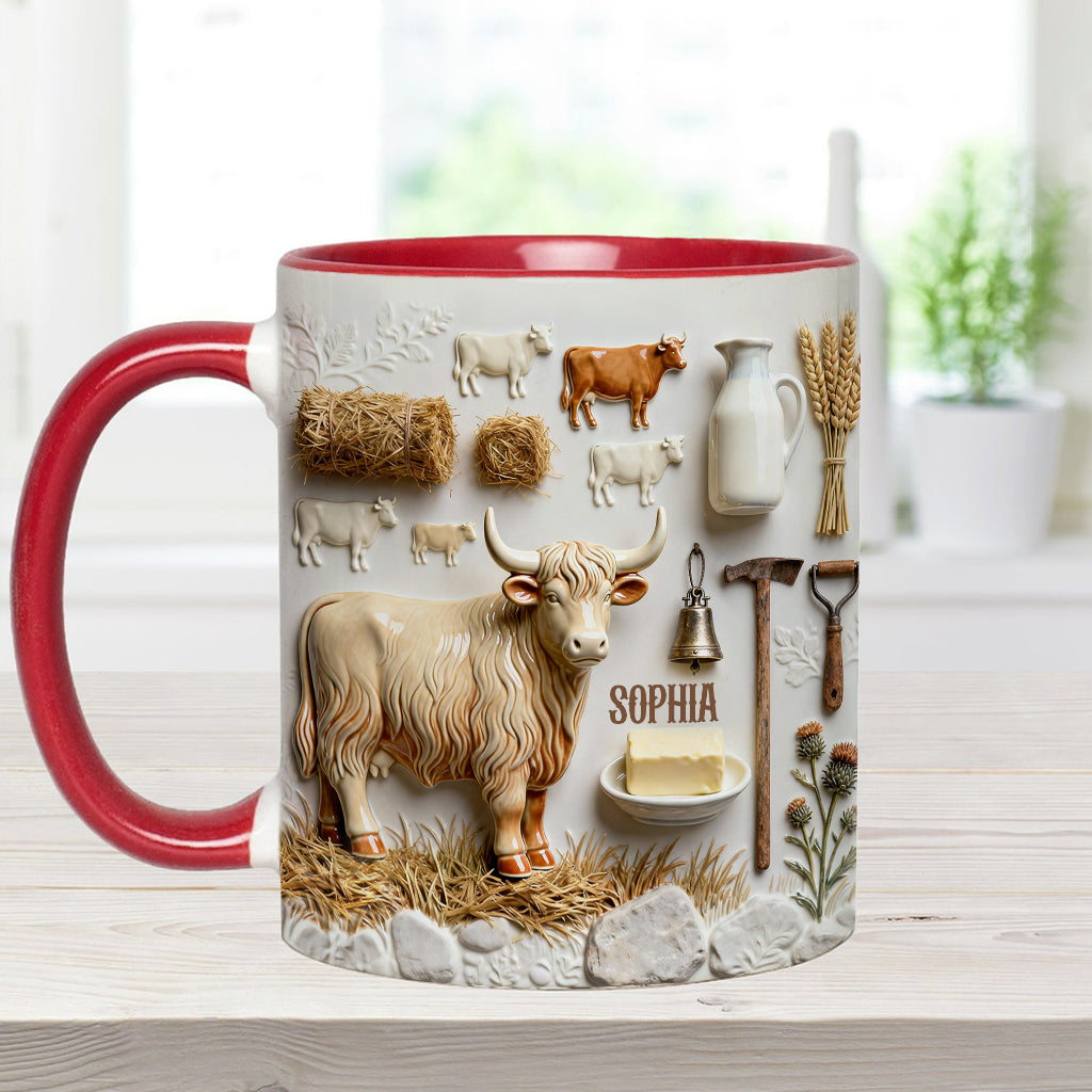 Cute Highland Cows - Personalized Highland Cow Accent Mug & Coaster