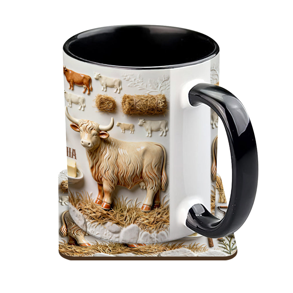 Cute Highland Cows - Personalized Highland Cow Accent Mug & Coaster