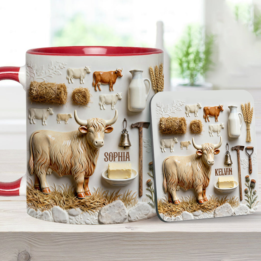 Cute Highland Cows - Personalized Highland Cow Accent Mug & Coaster