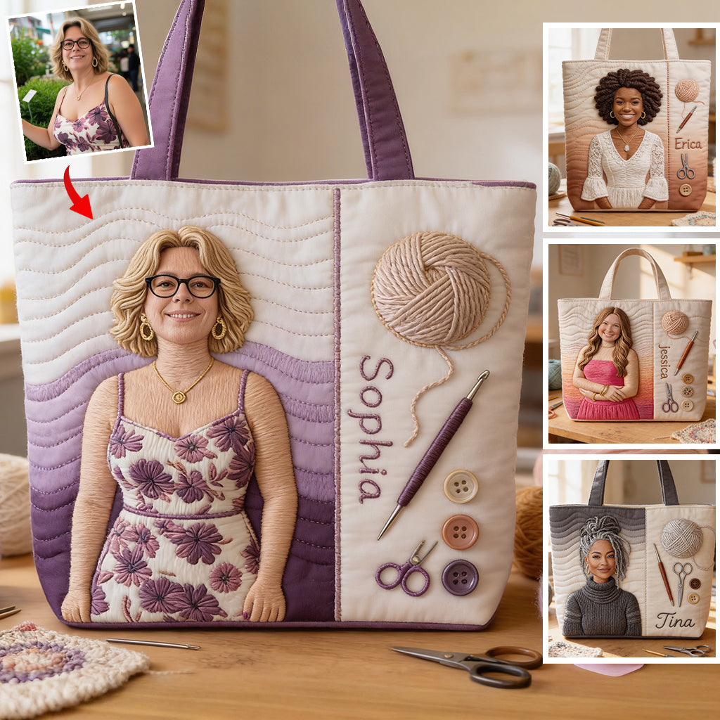 Custom Any Photo Love Crocheting - Personalized Crocheting Quilted Tote Bag