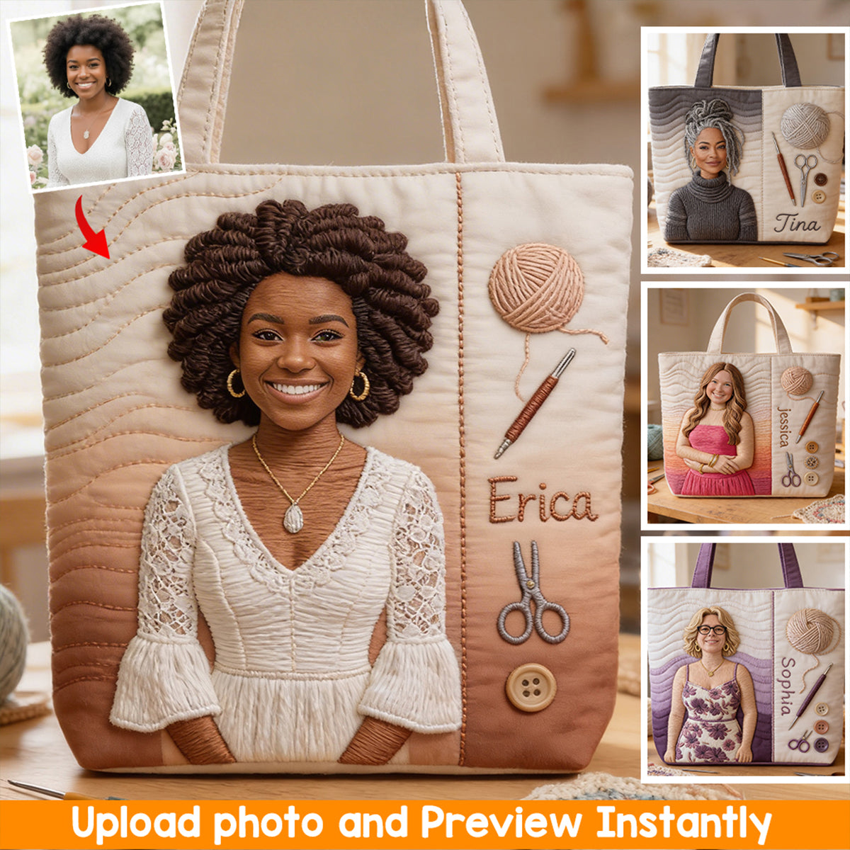 Custom Any Photo Love Crocheting - Personalized Crocheting Quilted Tote Bag