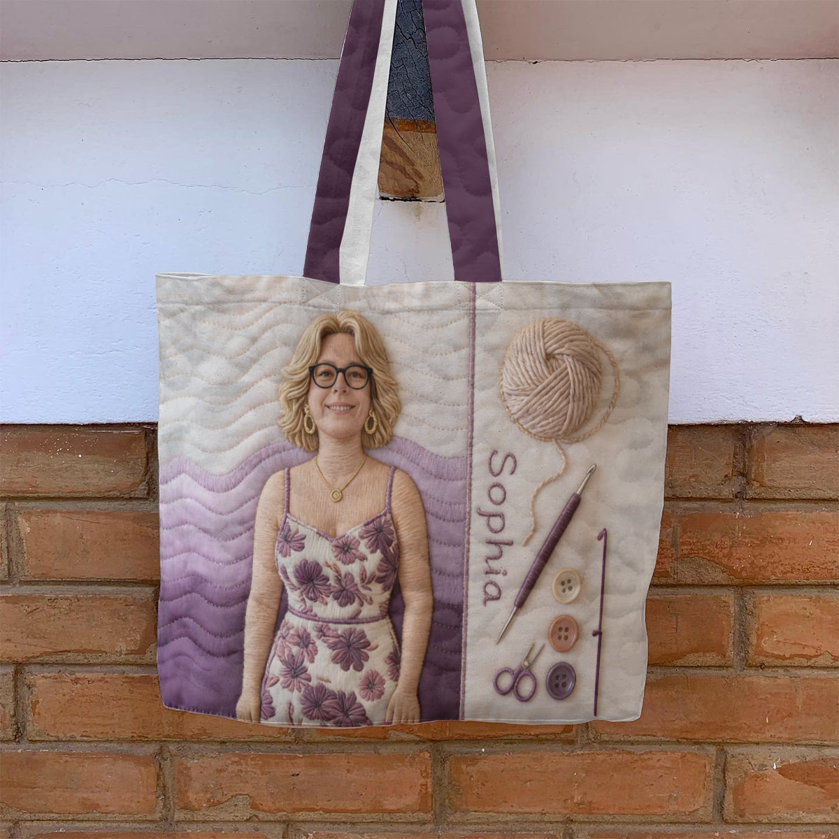 Custom Any Photo Love Crocheting - Personalized Crocheting Quilted Tote Bag