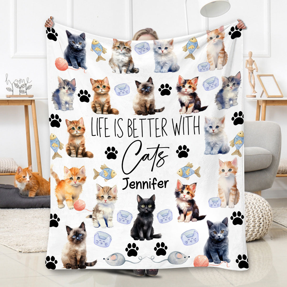 Life Is Better With Cats - Personalized Cat Blanket