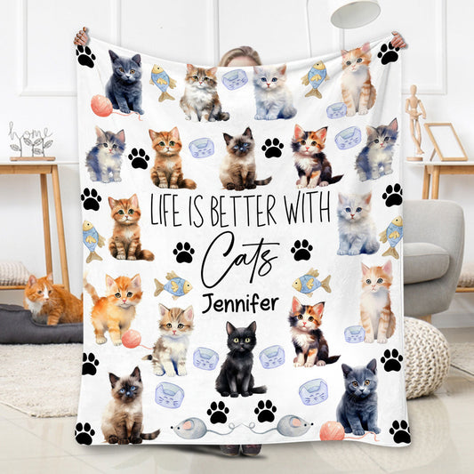 Life Is Better With Cats - Personalized Cat Blanket
