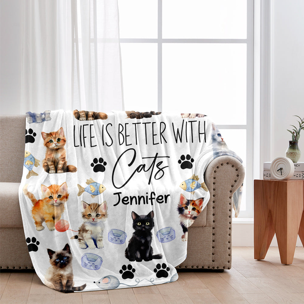 Life Is Better With Cats - Personalized Cat Blanket
