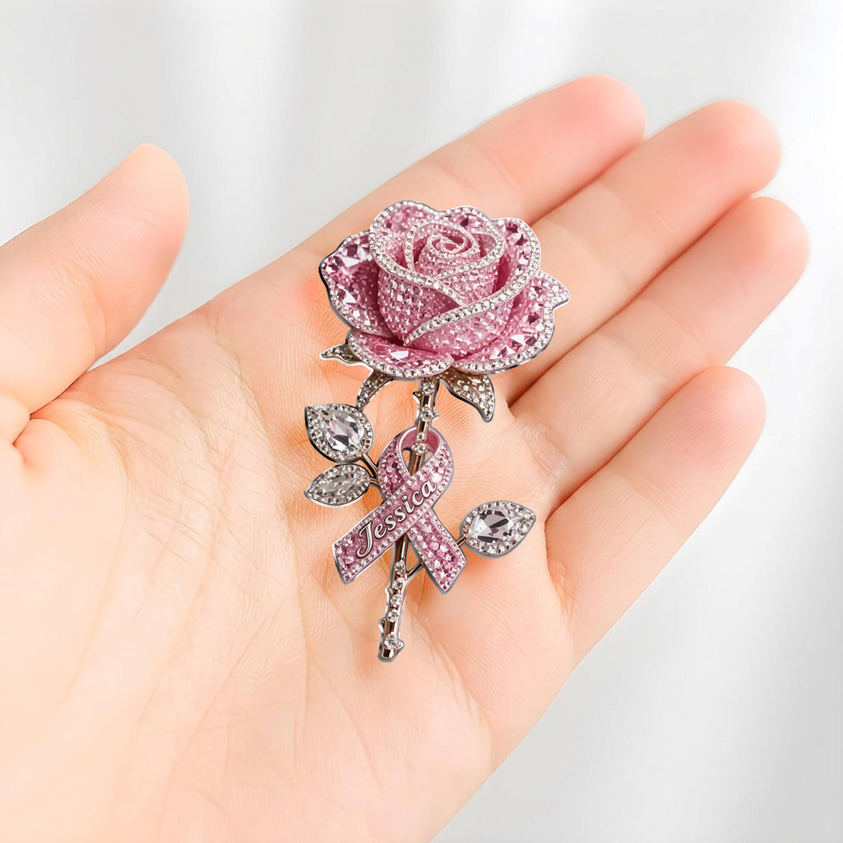 Strong Like A Rose With Thorns - Personalized Breast Cancer Awareness 3D Embossed Enamel Pin