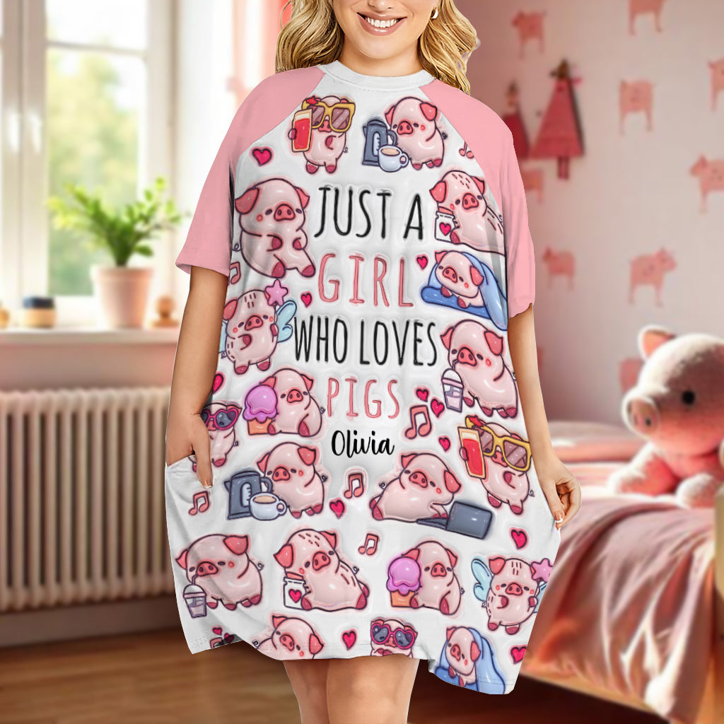 Juste une fille qui aime les cochons - Robe-t-shirt de nuit personnalisée pour les amoureux des cochons