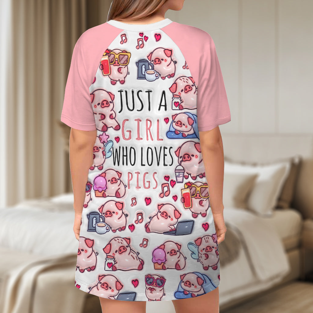 Juste une fille qui aime les cochons - Robe-t-shirt de nuit personnalisée pour les amoureux des cochons