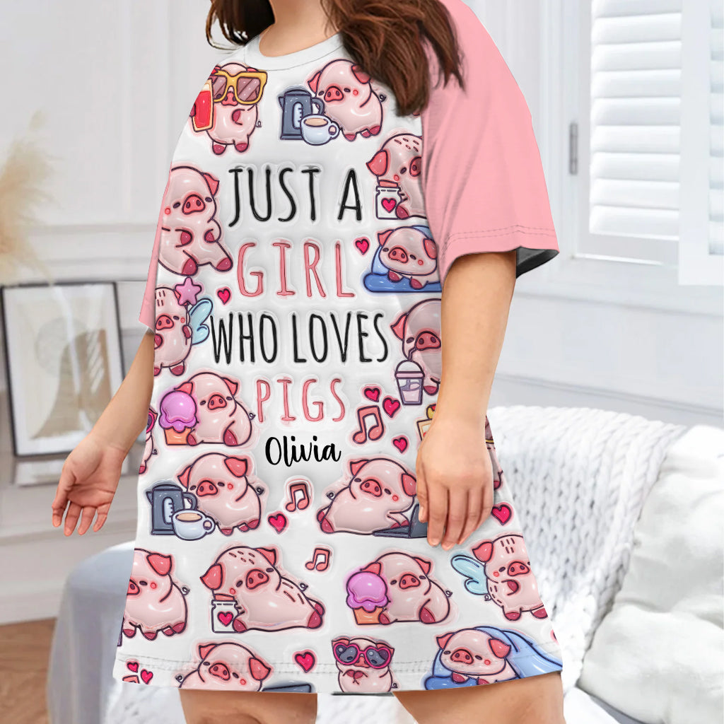 Juste une fille qui aime les cochons - Robe-t-shirt de nuit personnalisée pour les amoureux des cochons