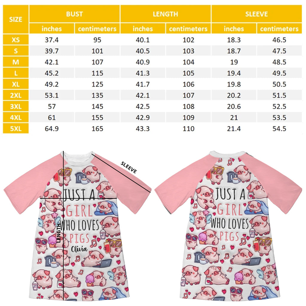 Juste une fille qui aime les cochons - Robe-t-shirt de nuit personnalisée pour les amoureux des cochons