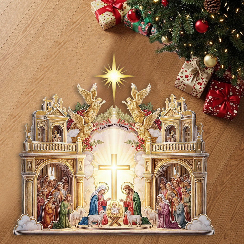 Crèche de Jésus - Paillasson/Tapis de porte chrétien personnalisé en forme de motif chrétien