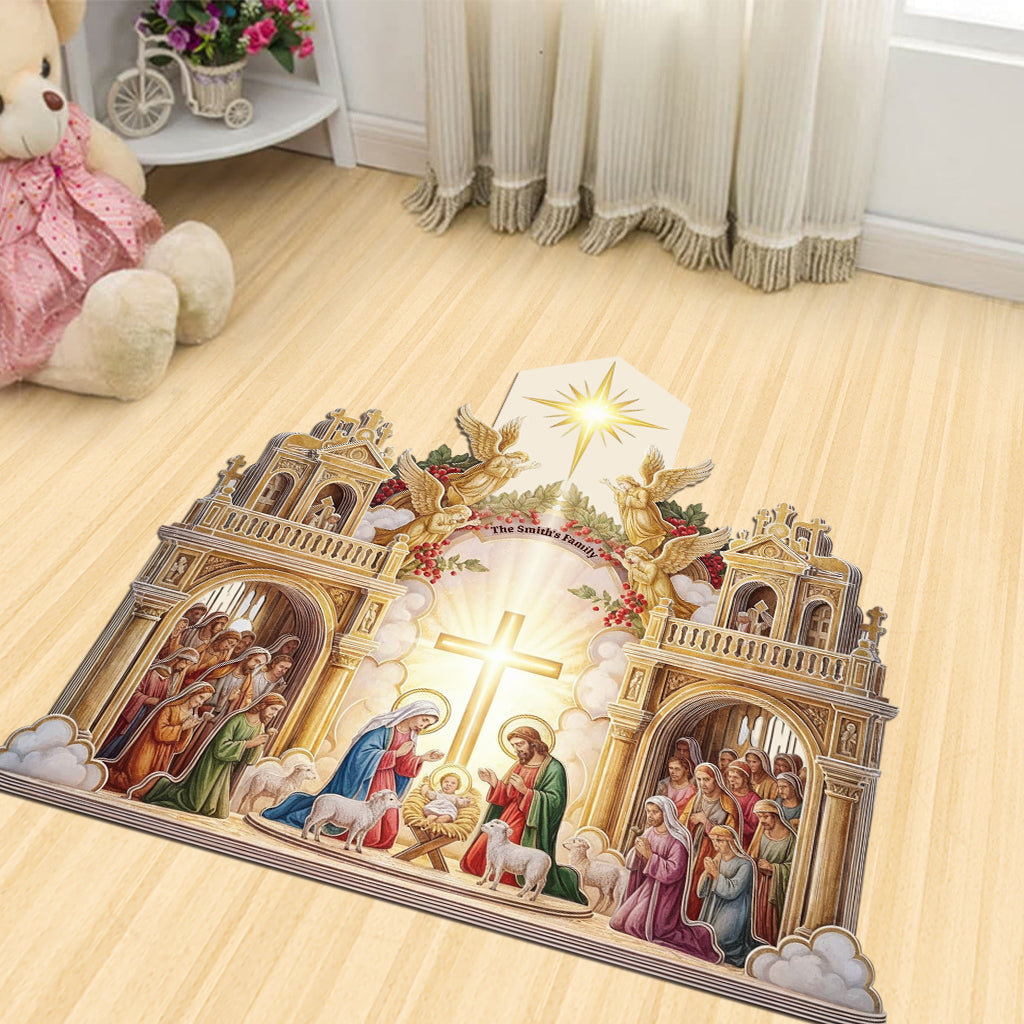 Crèche de Jésus - Paillasson/Tapis de porte chrétien personnalisé en forme de motif chrétien
