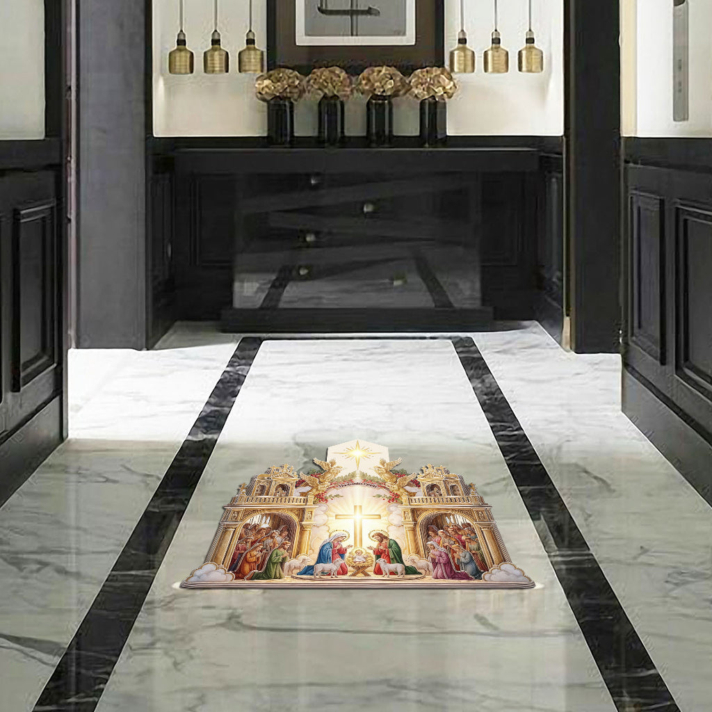 Crèche de Jésus - Paillasson/Tapis de porte chrétien personnalisé en forme de motif chrétien