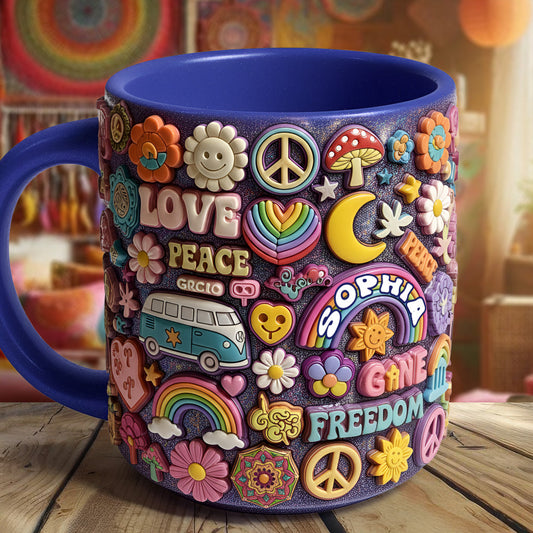 Vivre en paix - Mug personnalisé style hippie