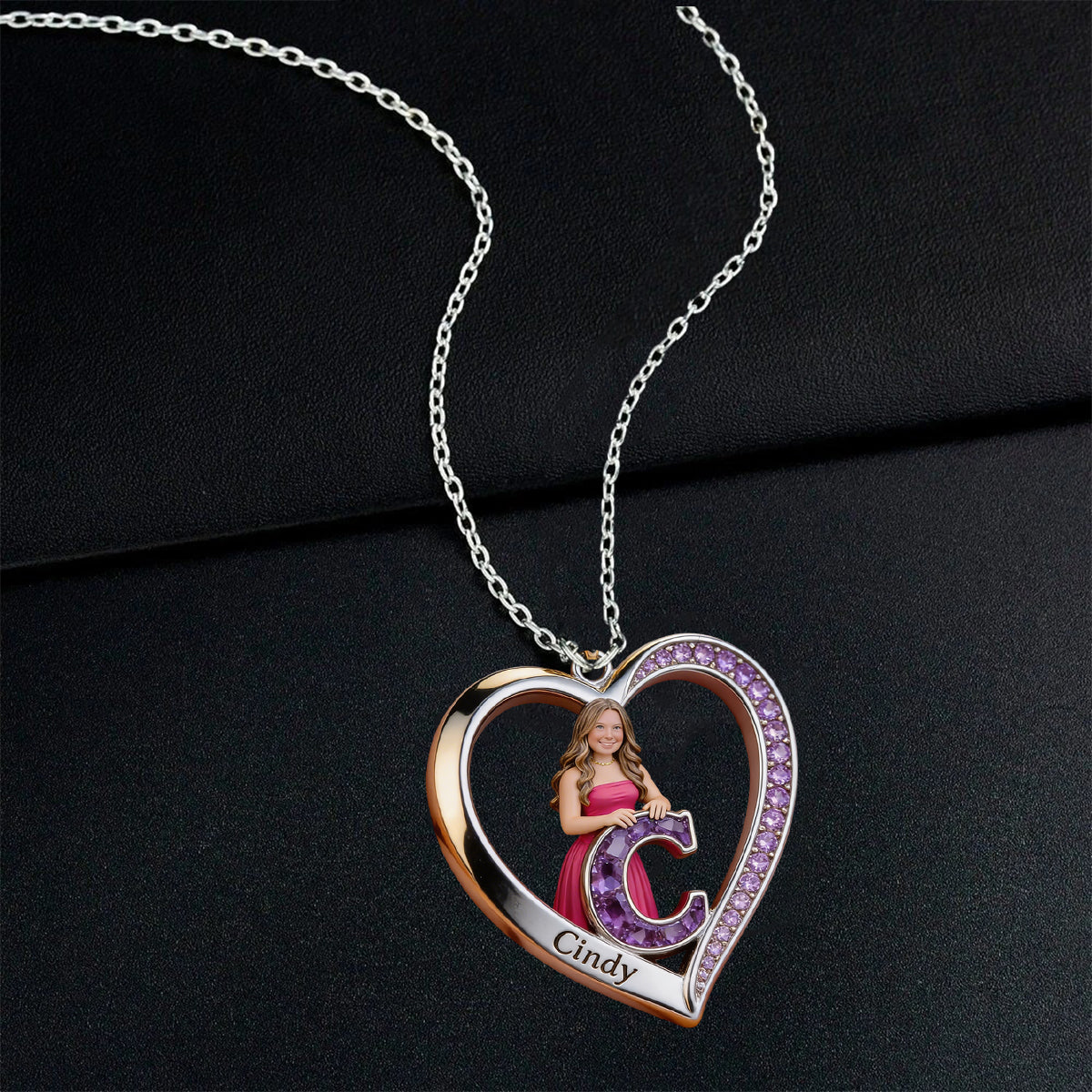 Custom Any Photo Birthstone Style Initial Name Letter - Personalized Birth Stone Shaped Metal Pendant Necklace