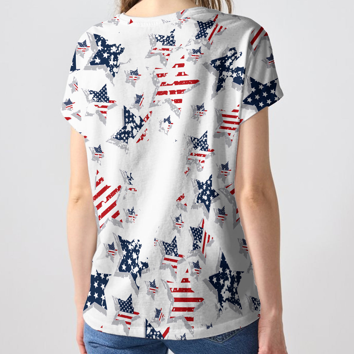 Maman de chien patriote - T-shirt à col en V personnalisé avec impression intégrale pour chien