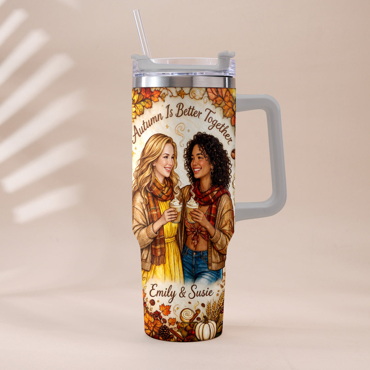 Autumn Is Better Together - Personalized Bestie Tumbler With Handle
