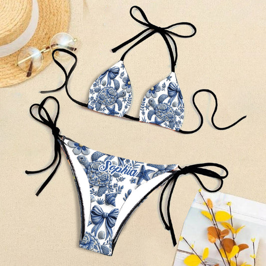 Maillot de bain bikini triangle personnalisé en forme de tortue des océans
