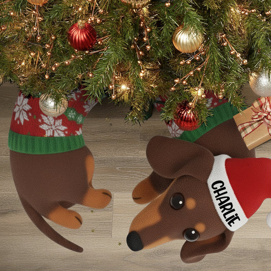 Jupe de sapin de Noël avec adorable teckel - Tapis touffeté antidérapant personnalisé avec teckel