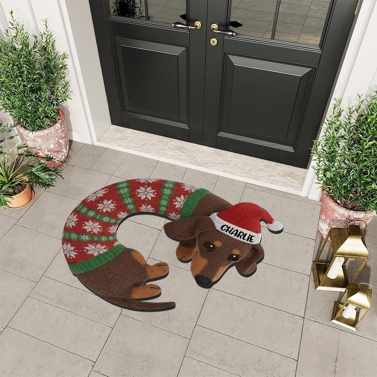 Cute Dachshund Christmas Tree Skirt - Personalized Dachshund Non-Slip Tufted Rug
