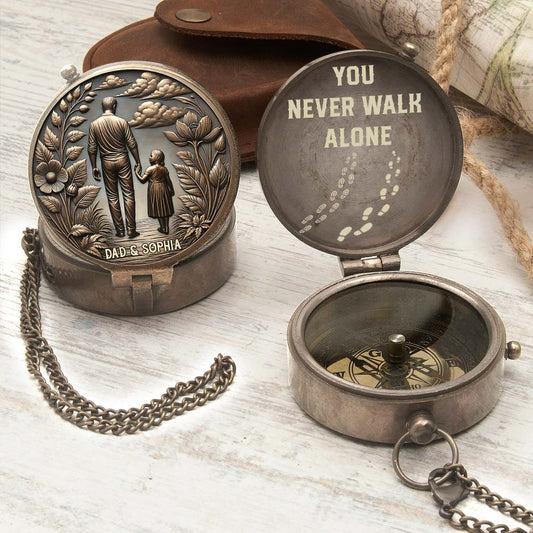 Cadeau « Tu ne marches jamais seul » pour papa, grand-père, fils… - Boussole personnalisée pour père