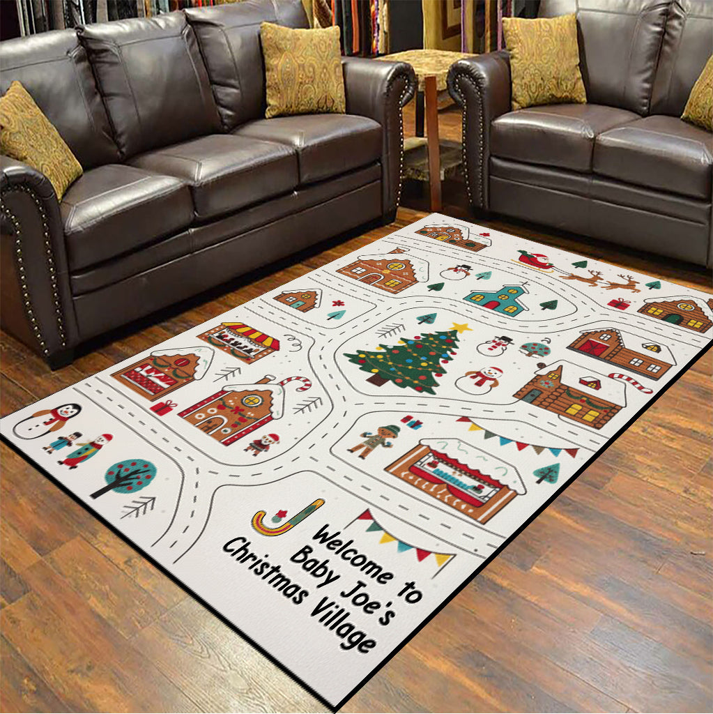 Welcome To Christmas Village - Personalized Kid Rug