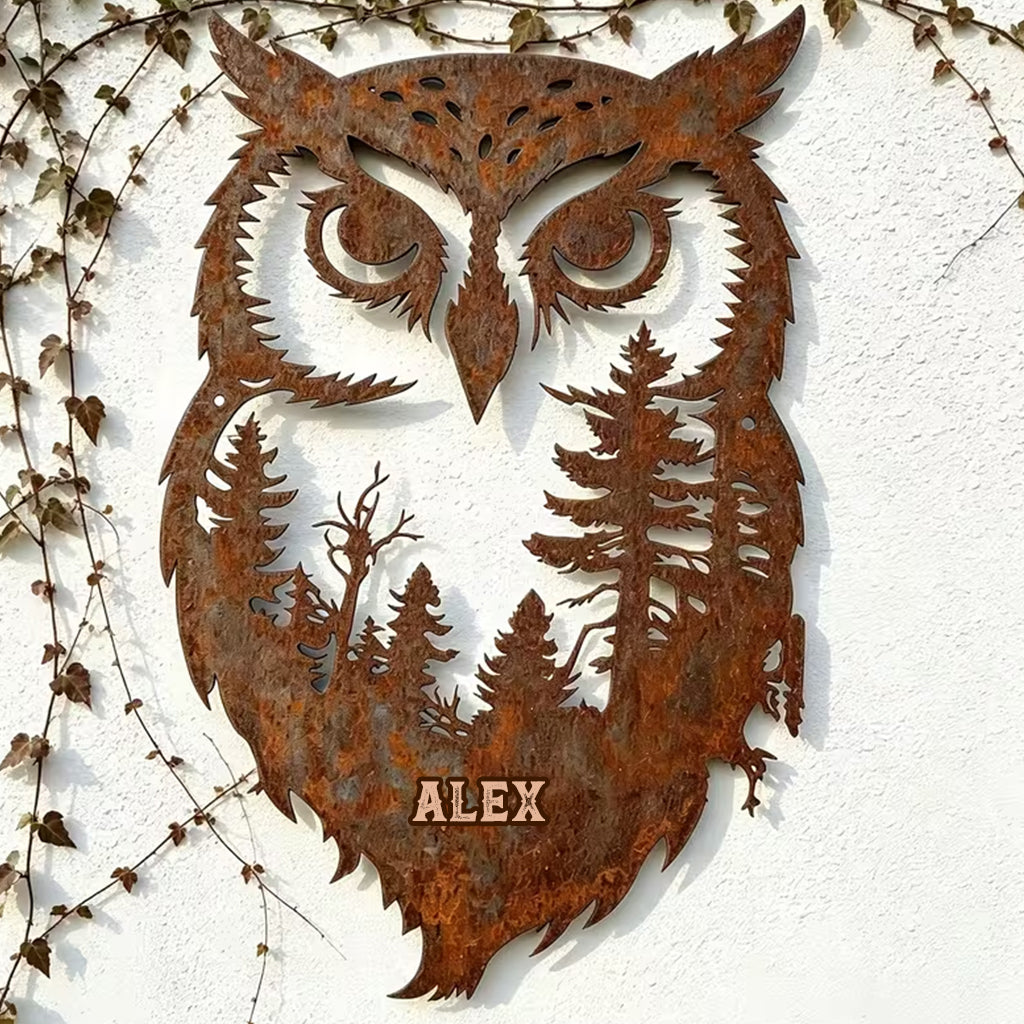 Beautiful Forest Owl - Personalized Owl Cut Metal Sign