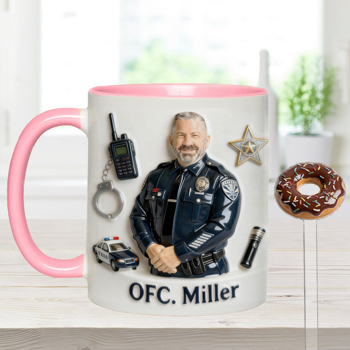 Custom From Any Photo - Personalized Police Officer Set Accent Mug with Acrylic Stirrers