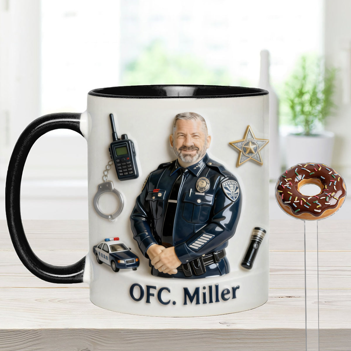 Custom From Any Photo - Personalized Police Officer Set Accent Mug with Acrylic Stirrers