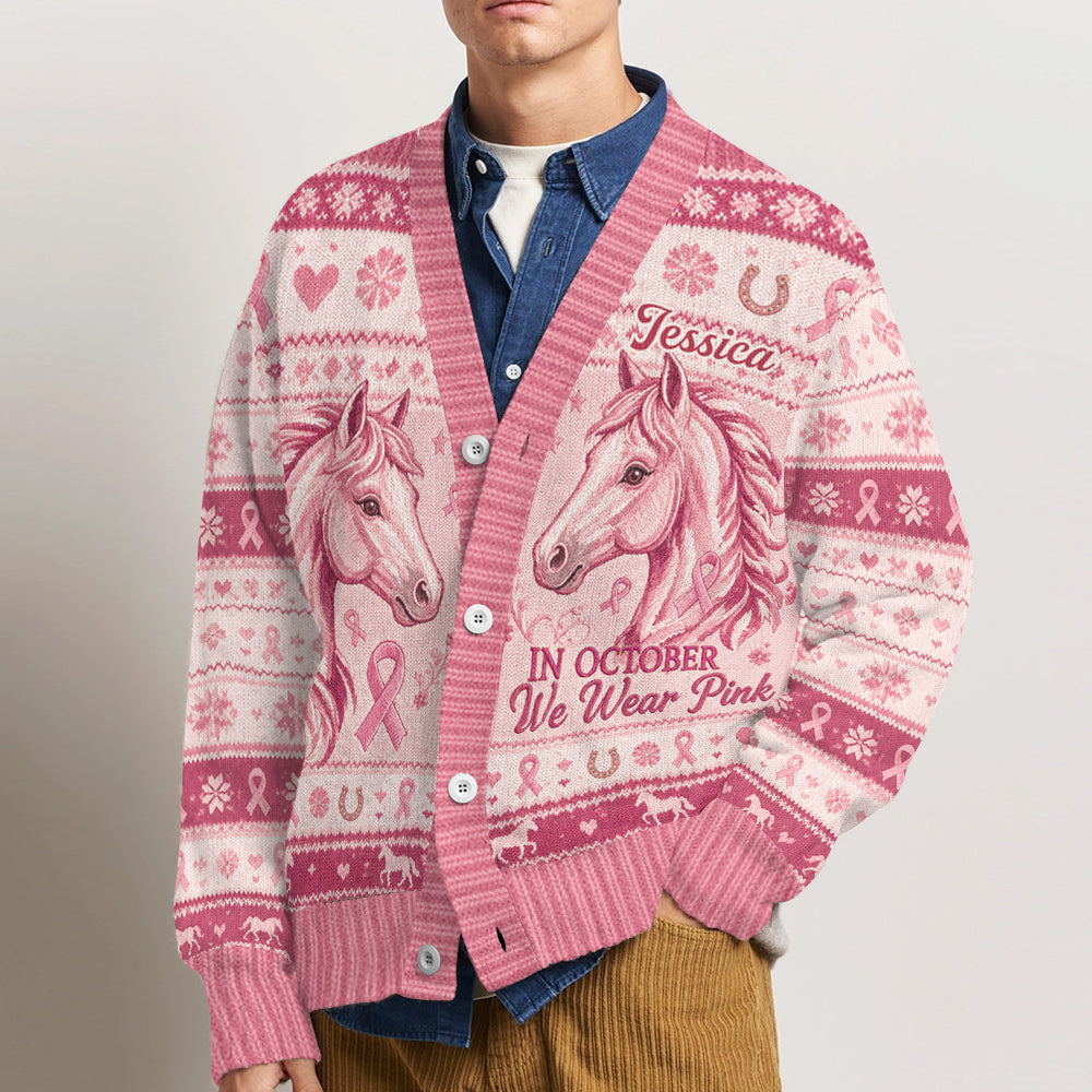 In October We Wear Pink - Personalized Breast Cancer Awareness Cardigan Sweater