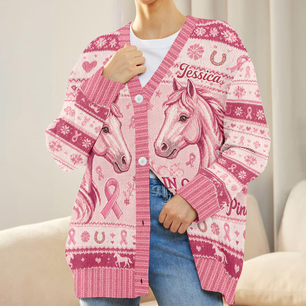 In October We Wear Pink - Personalized Breast Cancer Awareness Cardigan Sweater