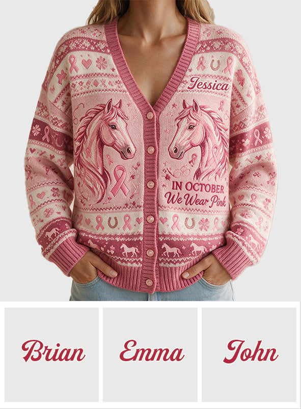 In October We Wear Pink - Personalized Breast Cancer Awareness Cardigan Sweater