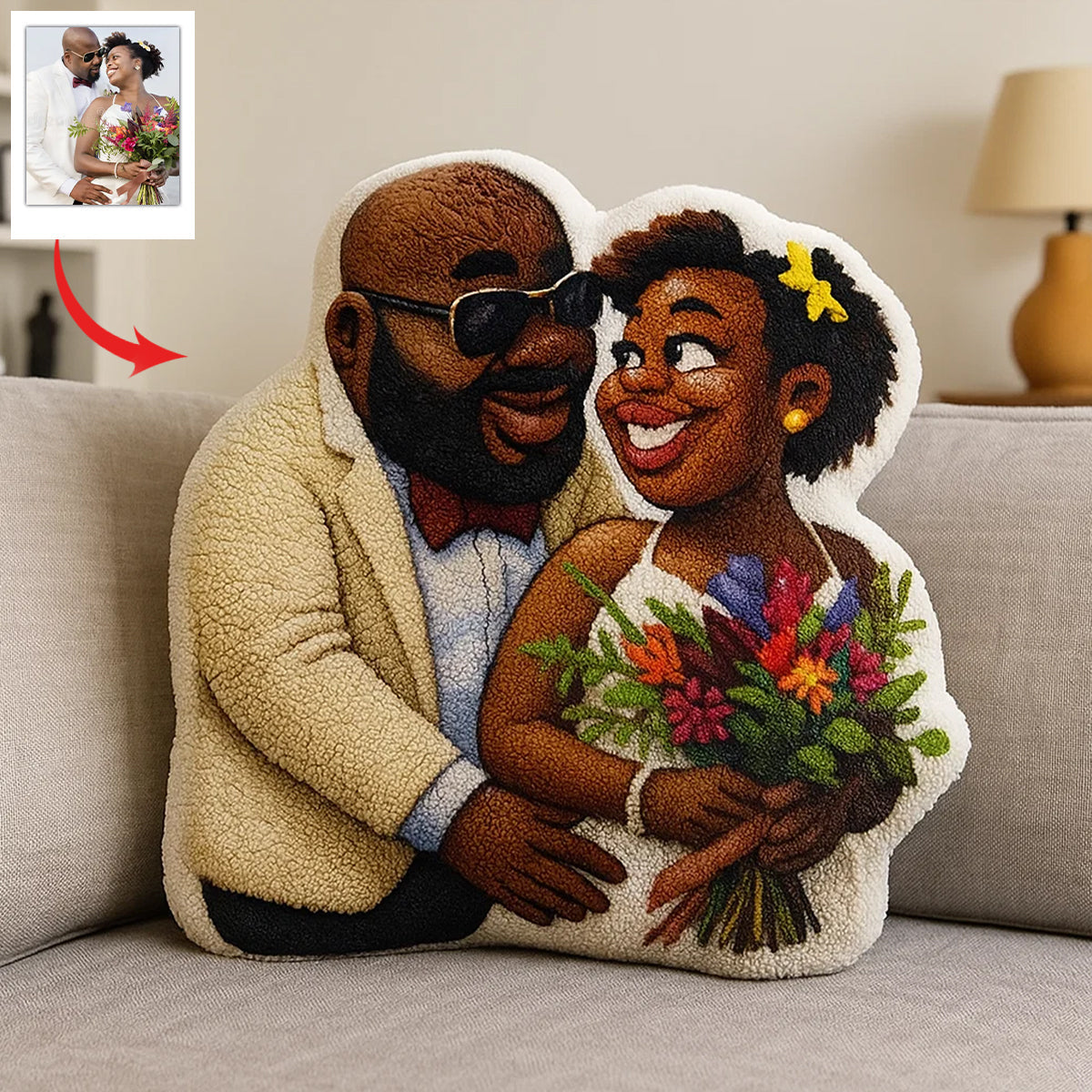 Coussin en fausse fourrure personnalisé en forme de mascotte exagérée, cadeau amusant