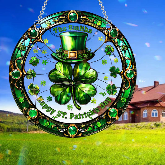 Joyeuse fête de Patrick ! - Décoration attrape-soleil personnalisée à suspendre à la fenêtre pour toute la famille 