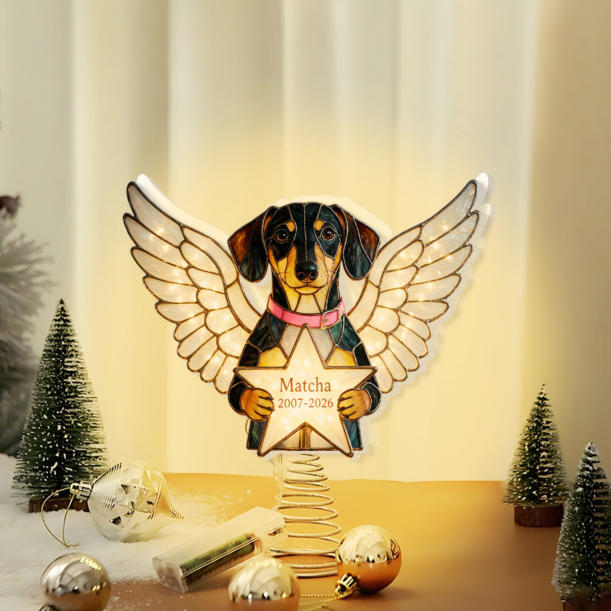 Our Christmas Angel - Personalized Dog LED Light Tree Topper