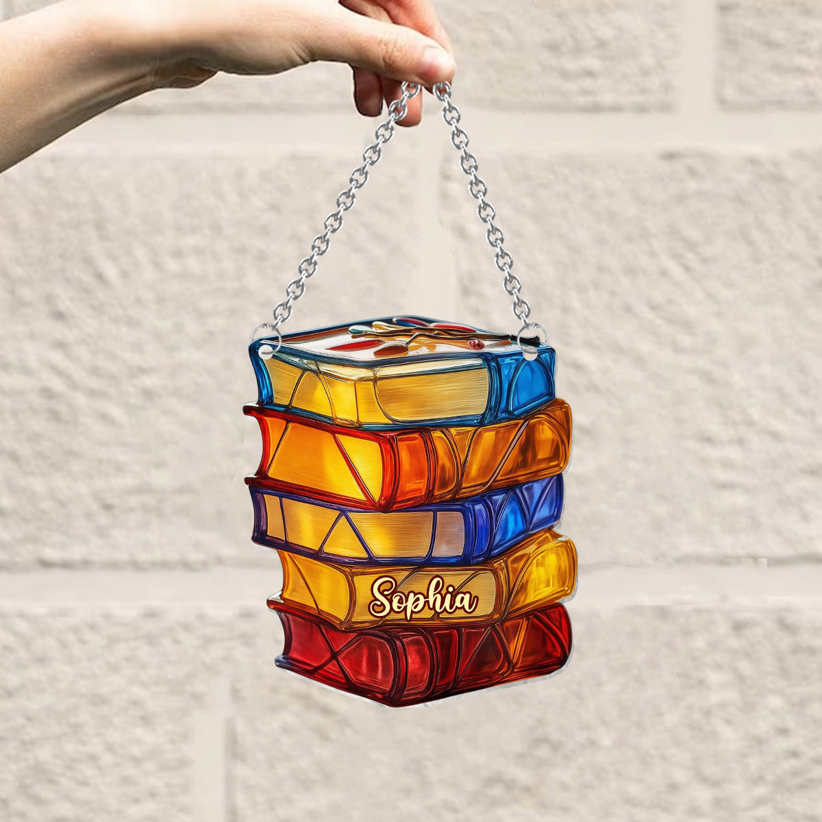 Stacked Books Stained Glass - Personalized Book Window Hanging Suncatcher Ornament