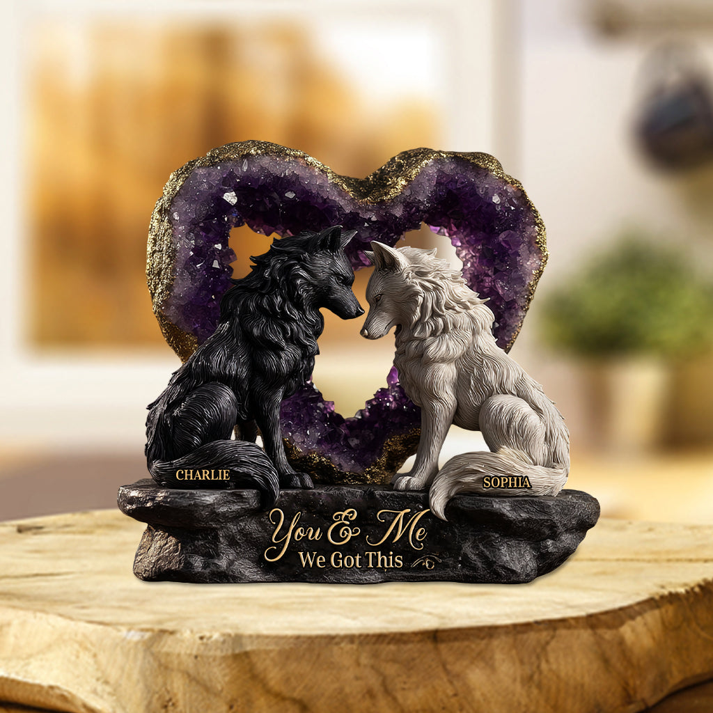 Couple de loups style améthyste - Plaque acrylique personnalisée pour couple.