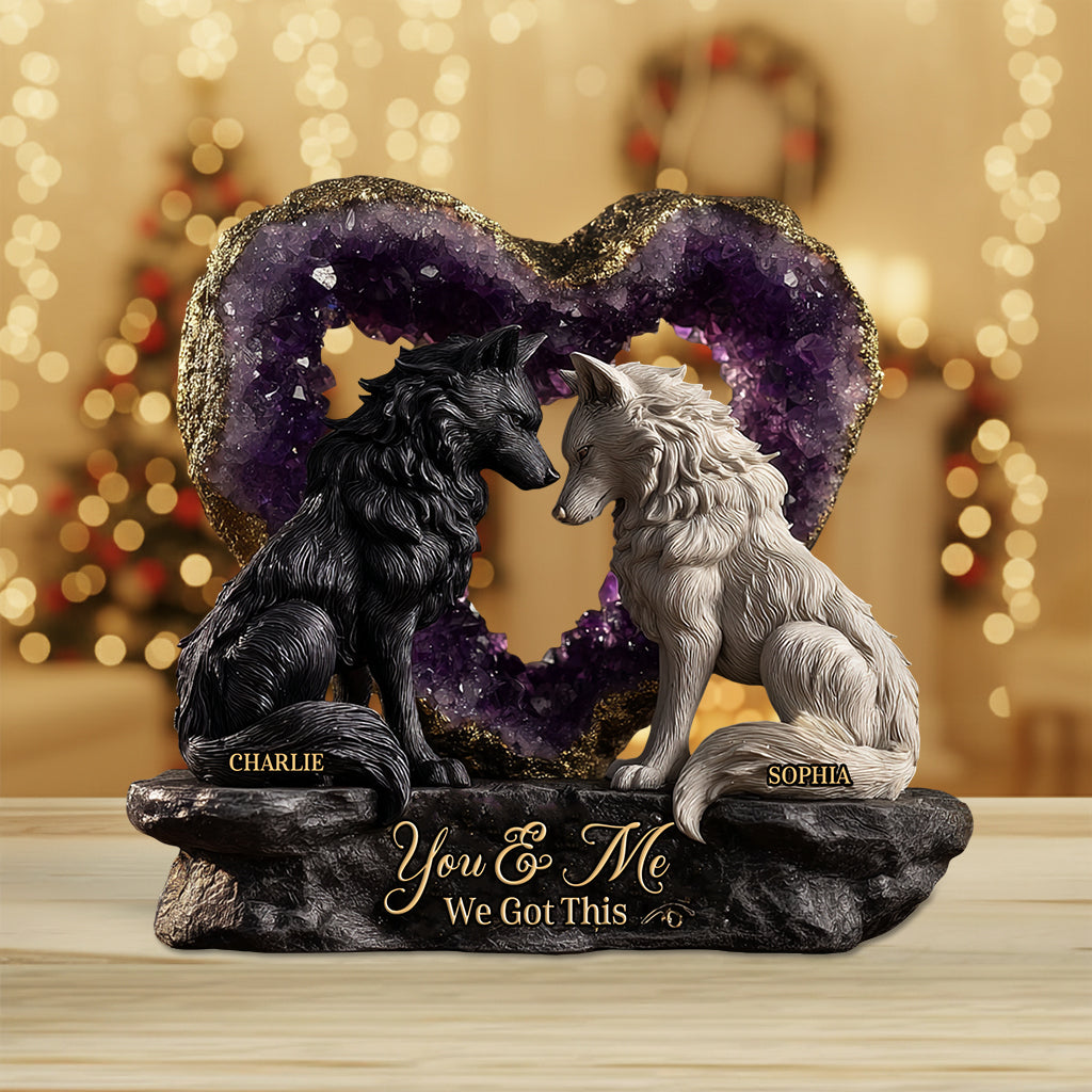 Couple de loups style améthyste - Plaque acrylique personnalisée pour couple.