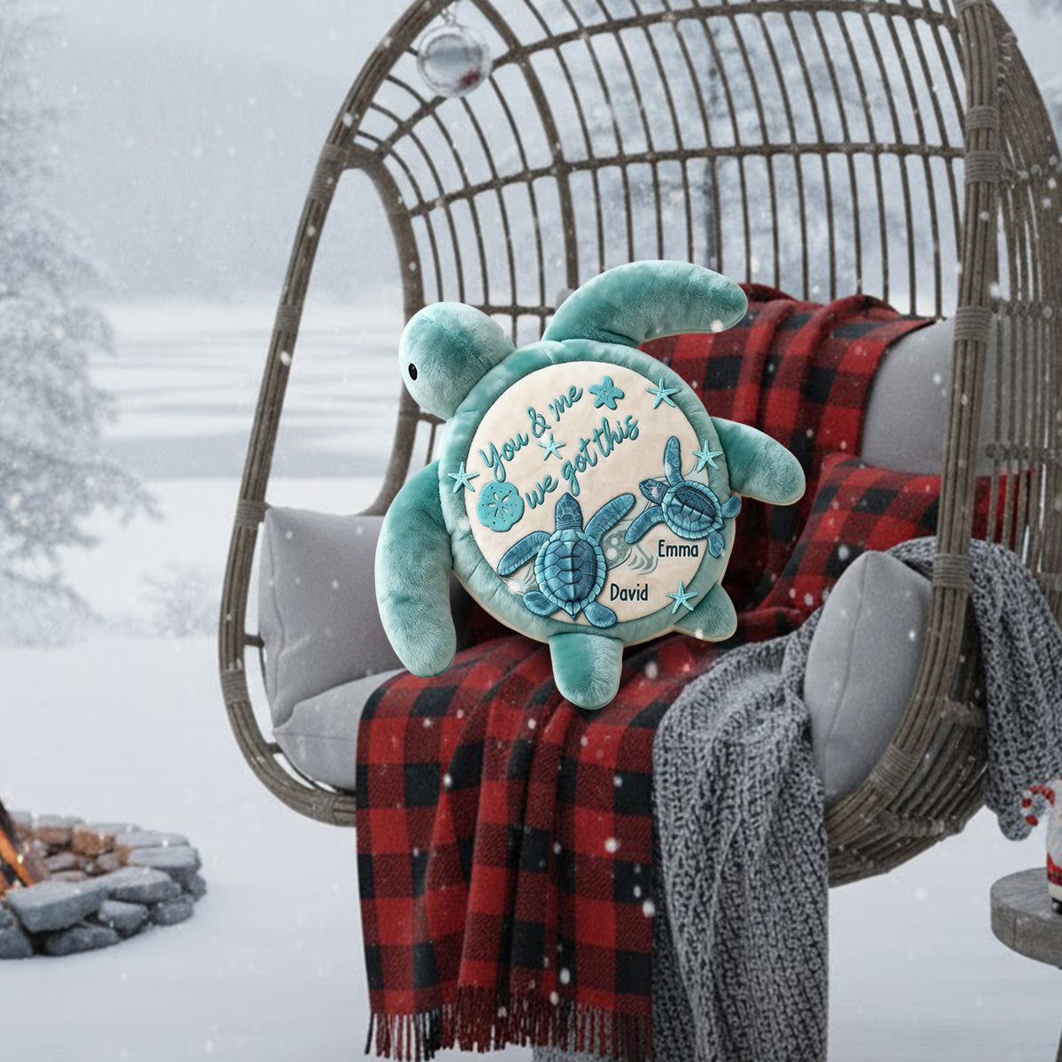 You & Me We Got This - Personalized Turtle Faux Fur Shaped Pillow