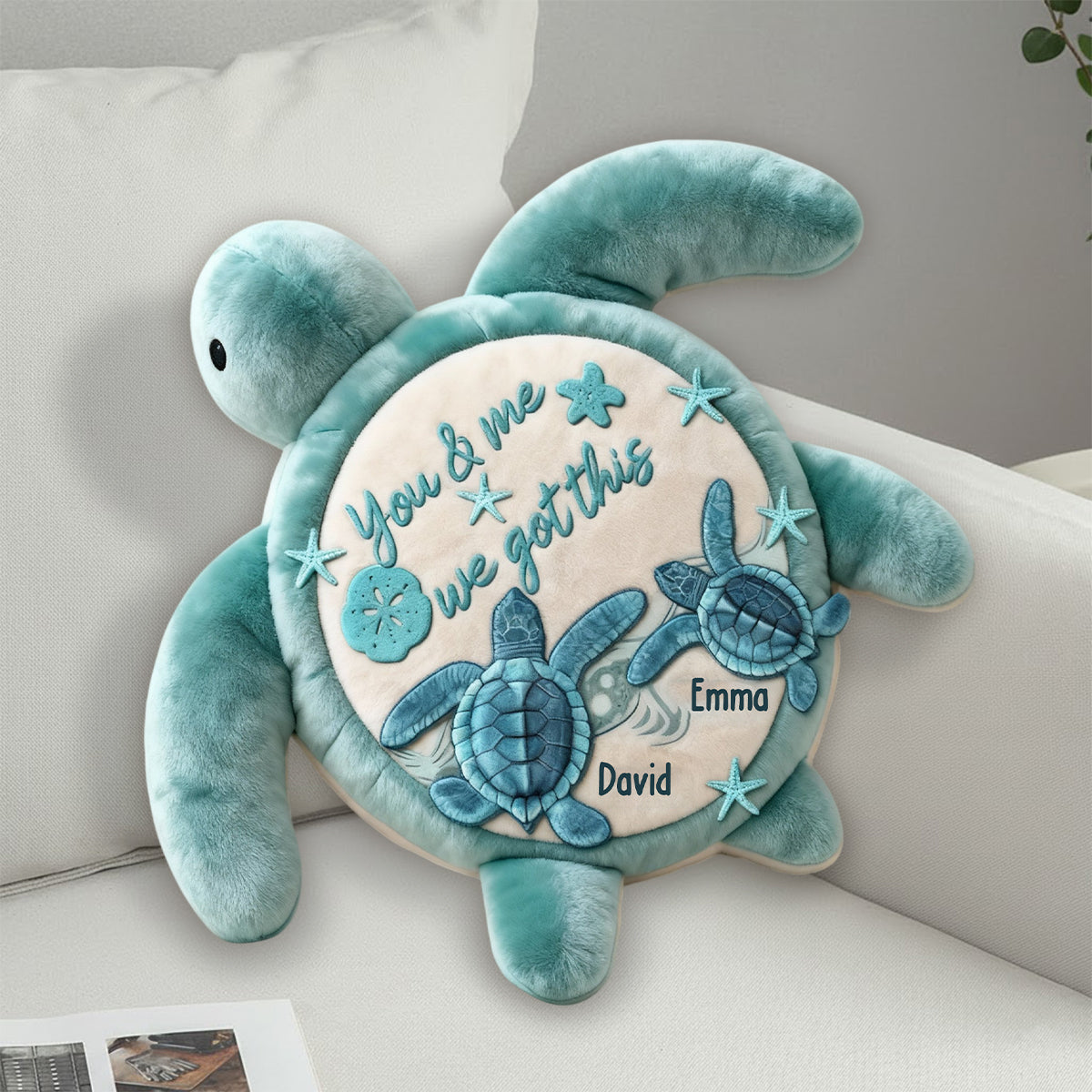 You & Me We Got This - Personalized Turtle Faux Fur Shaped Pillow