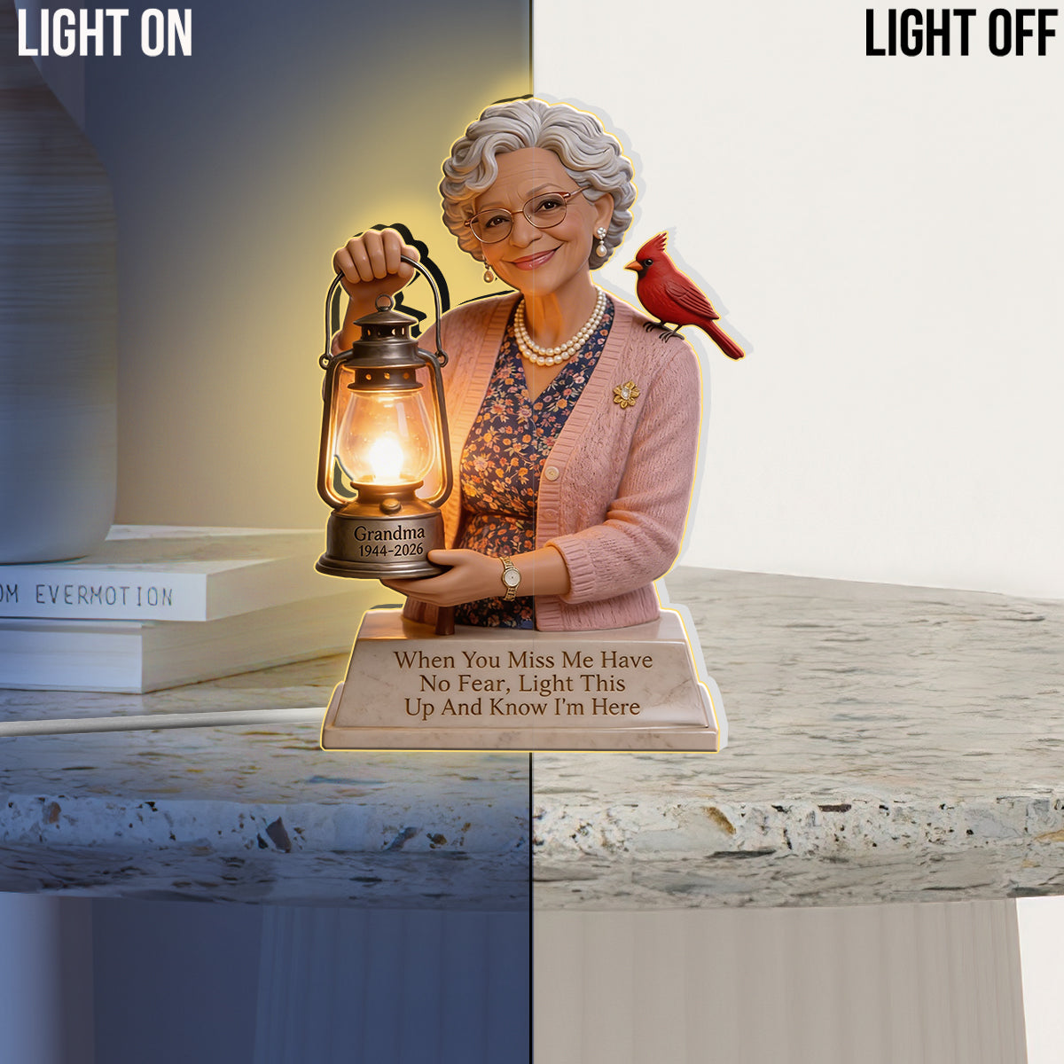 Cardinal Remembrance Lantern Statue - Personalized Memorial Acrylic LED Night Light