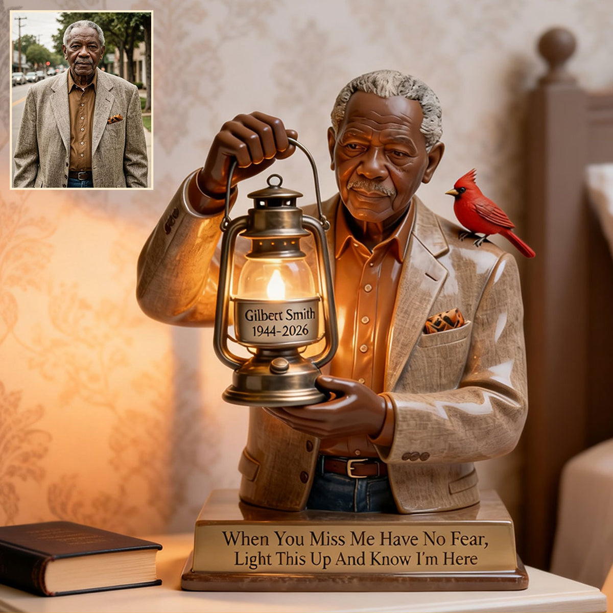 Cardinal Remembrance Lantern Statue - Personalized Memorial Acrylic LED Night Light