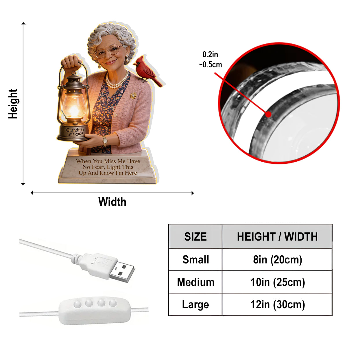 Cardinal Remembrance Lantern Statue - Personalized Memorial Acrylic LED Night Light