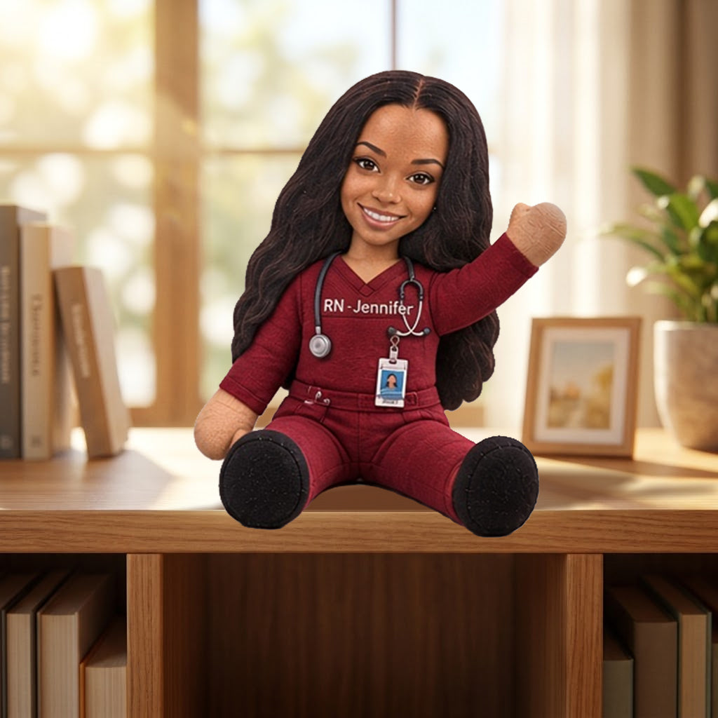 Custom Photo Mini Me Doll - Personalized Nurse Poseable Doll Gift Box