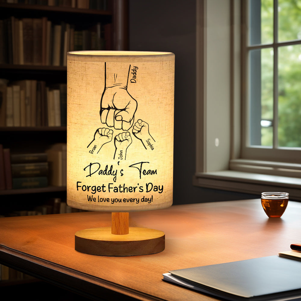 Daddy's Team - Personalized Father Table Lamp with Wood Base