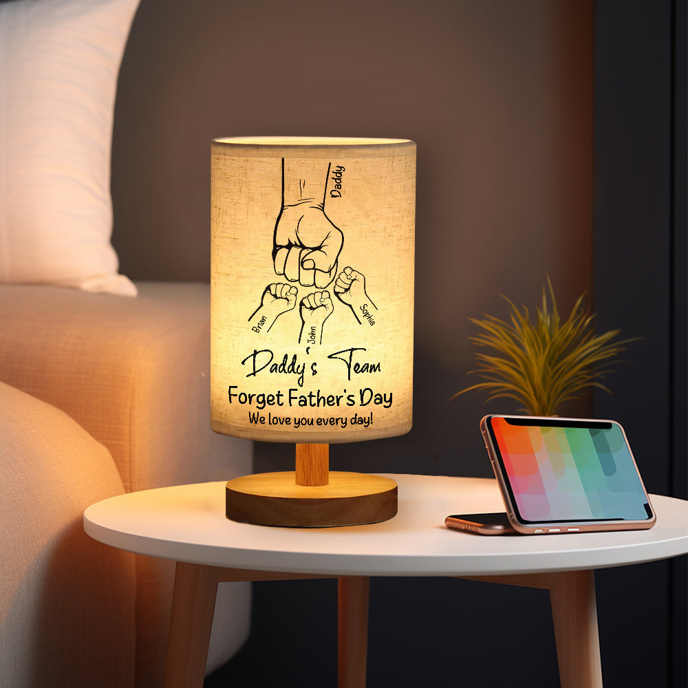 Daddy's Team - Personalized Father Table Lamp with Wood Base