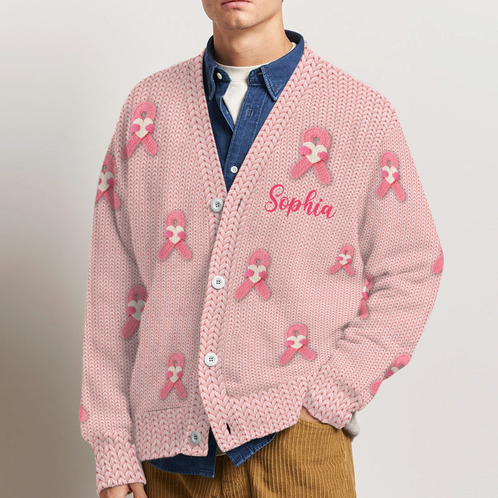 Breast Cancer Awareness Ribbon - Personalized Breast Cancer Awareness Cardigan Sweater