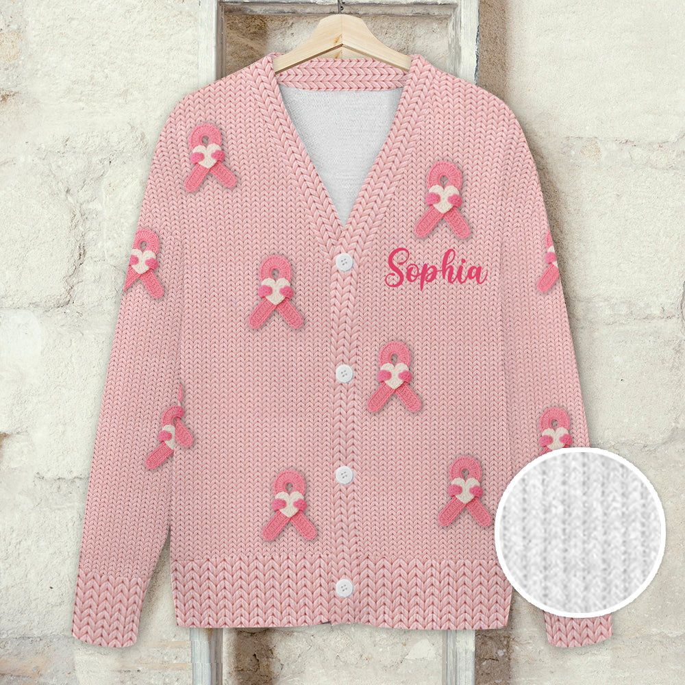 Breast Cancer Awareness Ribbon - Personalized Breast Cancer Awareness Cardigan Sweater