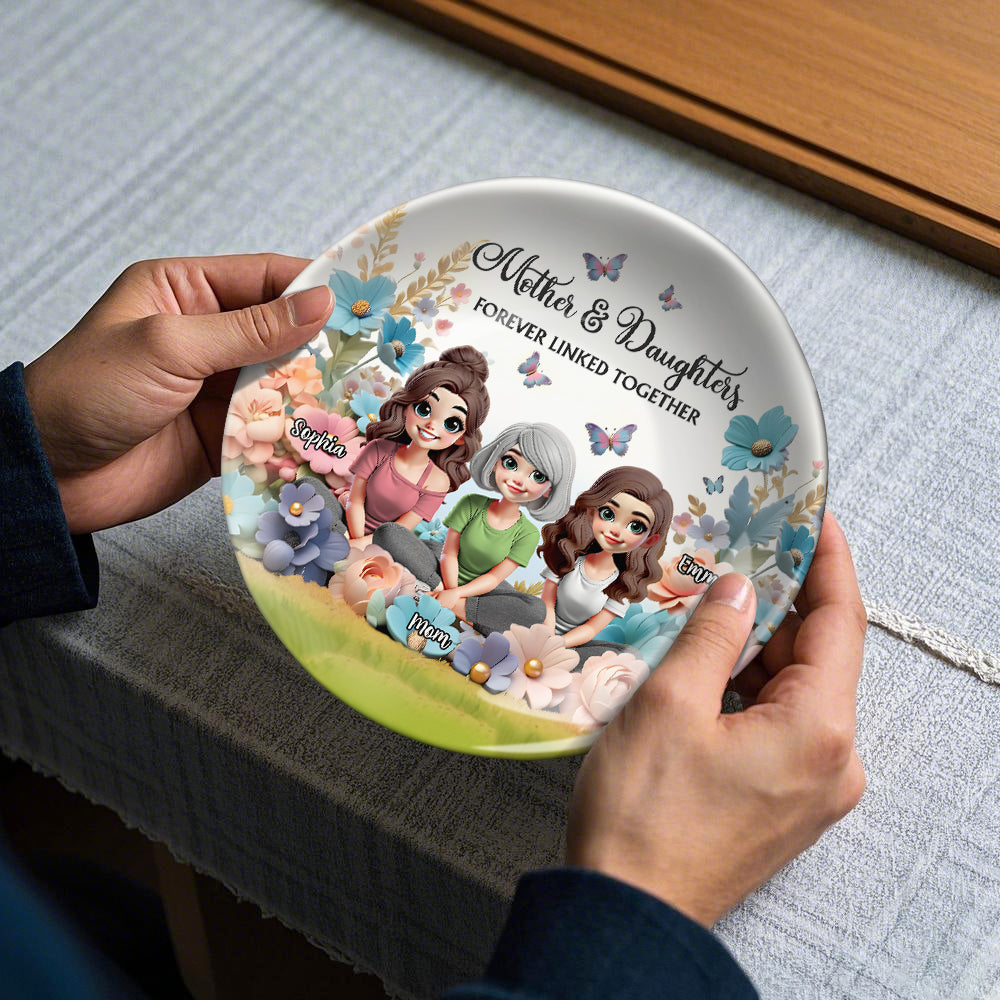 Mother & Daughter Forever Linked Together - Personalized Mother Ceramic Round Plate
