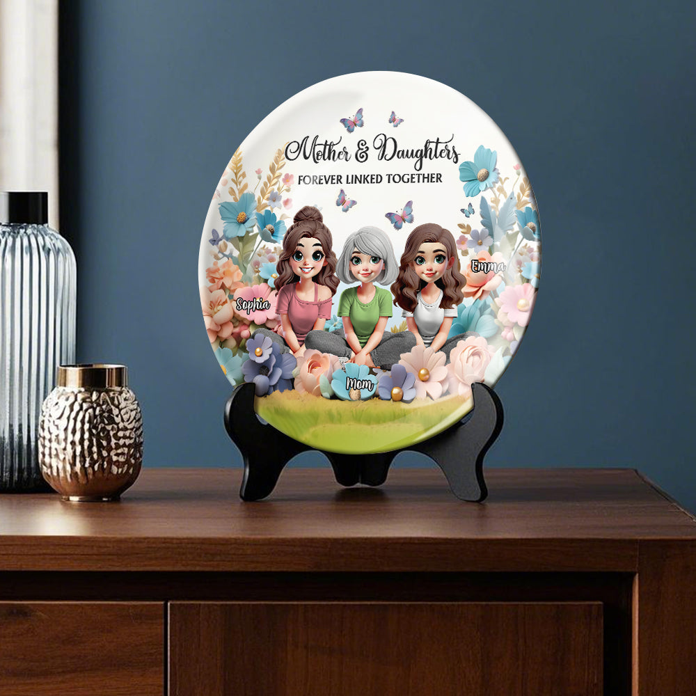 Mother & Daughter Forever Linked Together - Personalized Mother Ceramic Round Plate